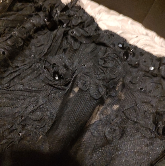 🕷️🖤🕷️ Beautiful Handmade Black Beaded Floral Ribbon Sheer Organza Skirt - M - Picture 10 of 16